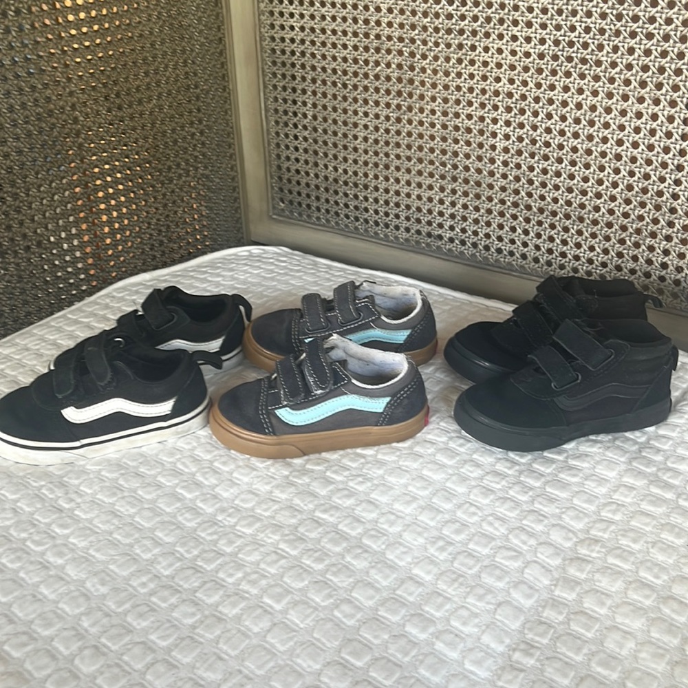 3 pairs Toddler worn Van shoes.